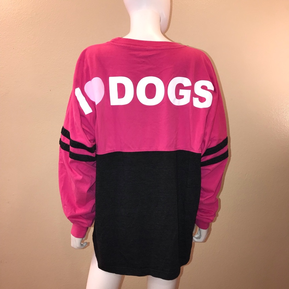 I Love Dogs Oversized Jersey Graphic Tee Adult Size XL Heavy Cotton Pink Grey